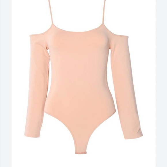 Chic Peach Cold Shoulder Bodysuit - Picture 1 of 8